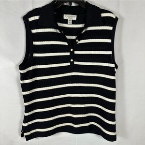 Wool Blend St. John Black and White Striped Sleeveless Blouse